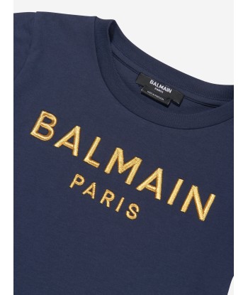 Balmain Girls Logo T-Shirt in Navy Les êtres humains sont 