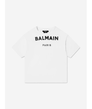 Balmain Boys Logo Print T-Shirt in White livraison gratuite