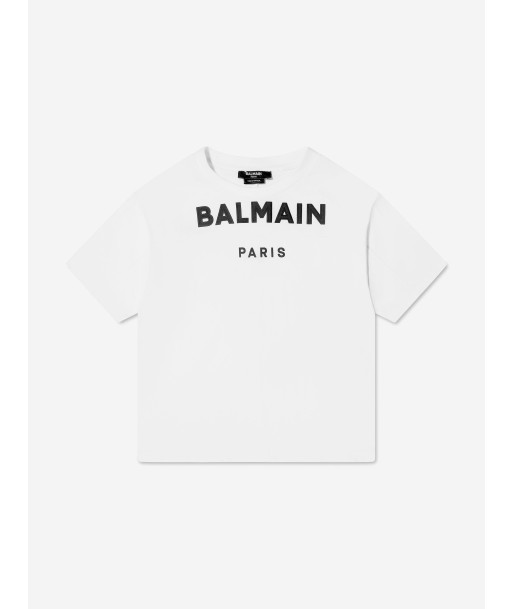 Balmain Boys Logo Print T-Shirt in White livraison gratuite