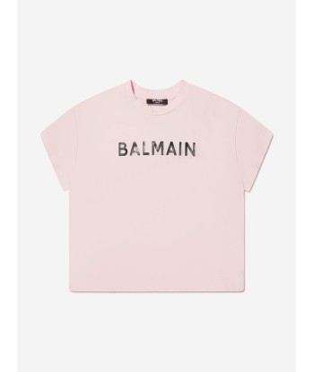 Balmain Girls Logo Print T-Shirt in Pink Vous souhaitez 