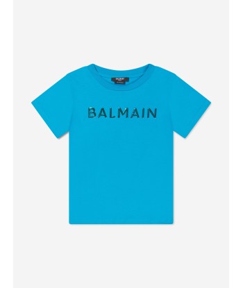 Balmain Boys Logo T-Shirt in Blue Paris Déstockage Promo