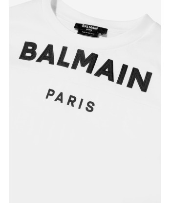 Balmain Boys Logo Print T-Shirt in White livraison gratuite