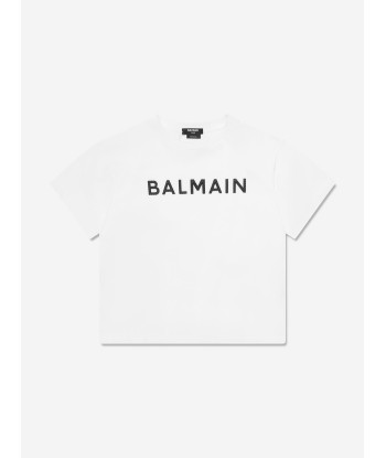 Balmain Boys Logo T-Shirt in White basket pas cher