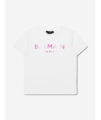 Balmain Girls Logo T-Shirt in White meilleur choix