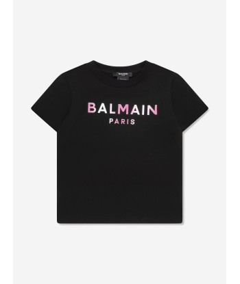 Balmain Girls Logo T-Shirt in Black de la marque