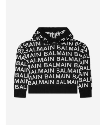 Balmain Girls Knitted Logo Hoodie in Black en linge