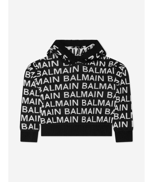 Balmain Girls Knitted Logo Hoodie in Black en linge