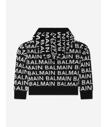 Balmain Girls Knitted Logo Hoodie in Black en linge