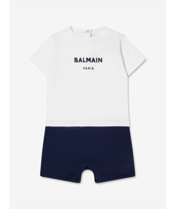 Balmain Baby Boys Logo Romper in White Fin de série