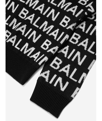 Balmain Girls Knitted Logo Hoodie in Black en linge