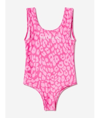 Balmain Girls Leopard Print Swimsuit in Pink pas cher 