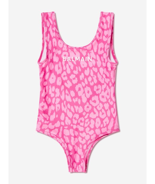 Balmain Girls Leopard Print Swimsuit in Pink pas cher 