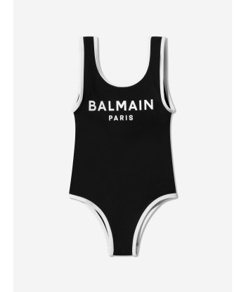 Balmain Girls Logo Print Swimsuit in Black 2024