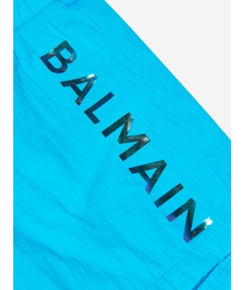 Balmain Baby Boys Logo Swim Shorts in Blue Fin de série