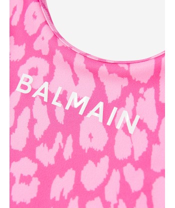 Balmain Girls Leopard Print Swimsuit in Pink pas cher 