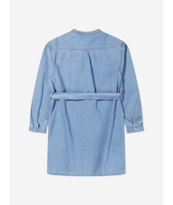 Bonpoint Girls Denim Long Sleeve Dress With Belt en stock