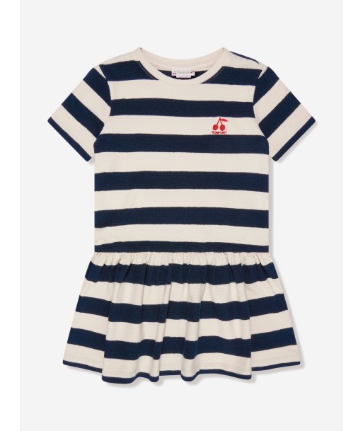 Bonpoint Girls Striped Amaia Dress in Navy brillant des détails fins