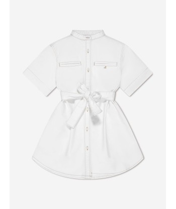 Bonpoint Girls Christa Belted Shirt Dress in White Voir les baskets