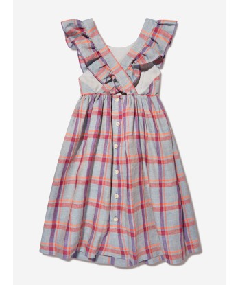 Bonpoint Girls Checked Linen Carole Dress in Grey en ligne