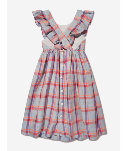 Bonpoint Girls Checked Linen Carole Dress in Grey en ligne