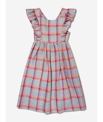 Bonpoint Girls Checked Linen Carole Dress in Grey en ligne