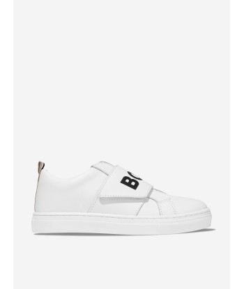 BOSS Boys Leather Logo Trainers In White en ligne