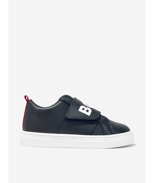 BOSS Boys Leather Logo Trainers In Navy les ligaments