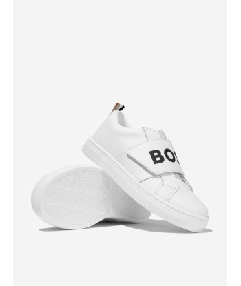 BOSS Boys Leather Logo Trainers In White en ligne