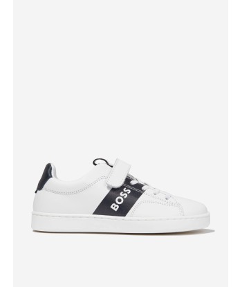 BOSS Boys Leather Logo Trainers In White de votre