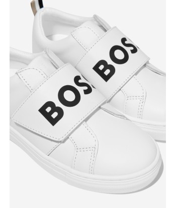 BOSS Boys Leather Logo Trainers In White en ligne