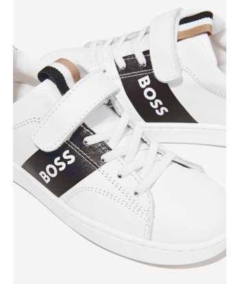 BOSS Boys Leather Logo Trainers In White de votre