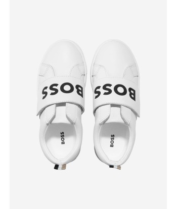 BOSS Boys Leather Logo Trainers In White en ligne