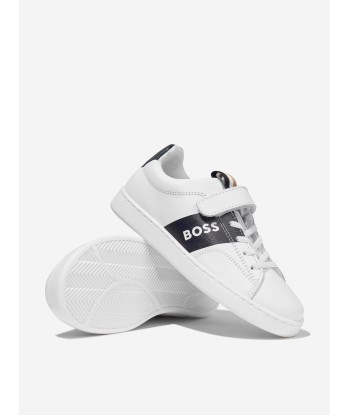 BOSS Boys Leather Logo Trainers In White de votre