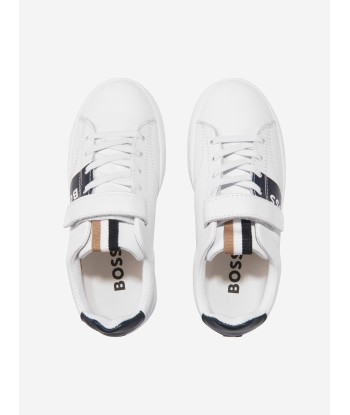 BOSS Boys Leather Logo Trainers In White de votre