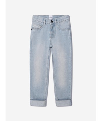 BOSS Boys Bleached Denim Regular Fit Jeans In Blue Fin de série