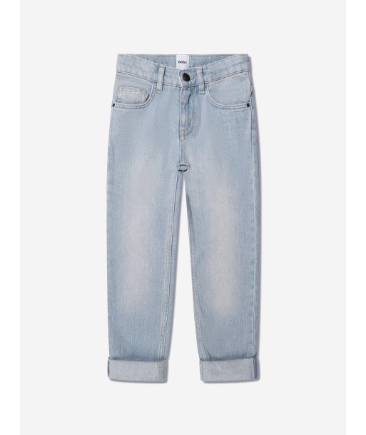 BOSS Boys Bleached Denim Regular Fit Jeans In Blue Fin de série