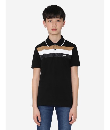 BOSS Boys Striped Polo Shirt In Black d'Europe débarque