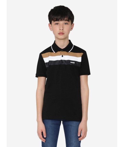 BOSS Boys Striped Polo Shirt In Black d'Europe débarque