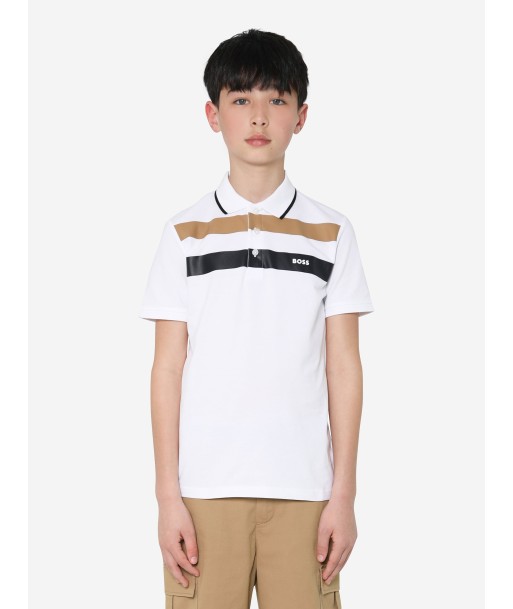 BOSS Boys Striped Polo Shirt In White Dans la société mordern