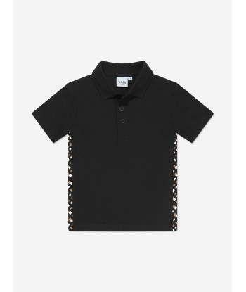 BOSS Boys Monogram Trim Polo Shirt In Black sur le site 