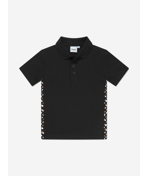 BOSS Boys Monogram Trim Polo Shirt In Black sur le site 