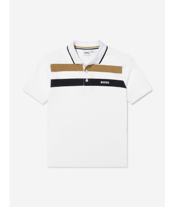 BOSS Boys Striped Polo Shirt In White Dans la société mordern