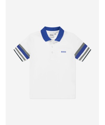 BOSS Boys Striped Sleeve Polo Shirt In White Profitez des Offres !