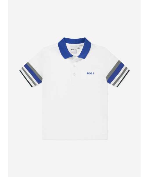 BOSS Boys Striped Sleeve Polo Shirt In White Profitez des Offres !