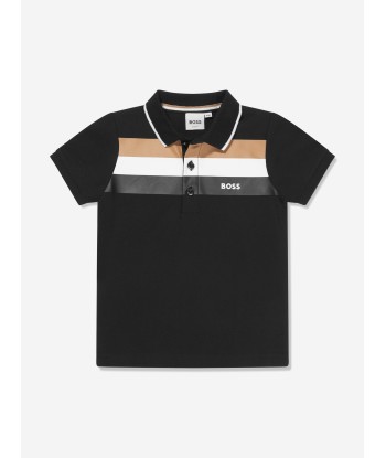 BOSS Boys Striped Polo Shirt In Black d'Europe débarque