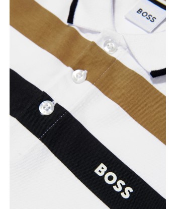 BOSS Boys Striped Polo Shirt In White Dans la société mordern