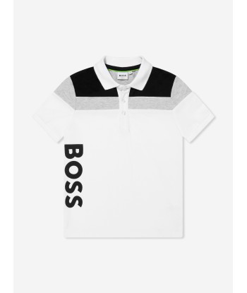 BOSS Boys Logo Polo Shirt In White pas chere