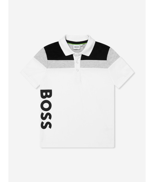 BOSS Boys Logo Polo Shirt In White pas chere