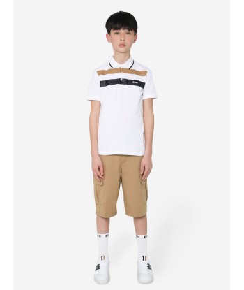 BOSS Boys Striped Polo Shirt In White Dans la société mordern