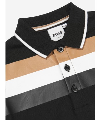 BOSS Boys Striped Polo Shirt In Black d'Europe débarque